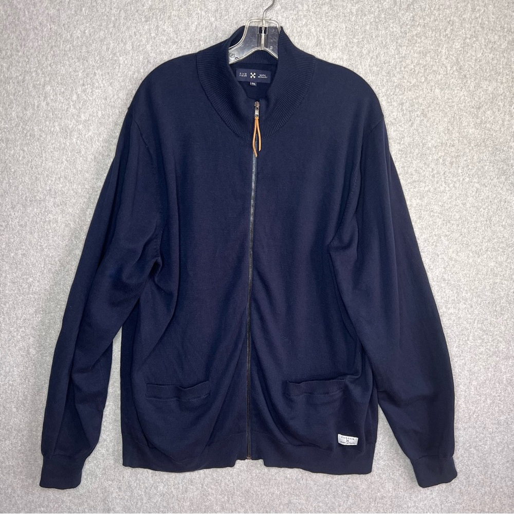 Five Four Mark Mcnairy Mens XXL Zip Up Cardigan Sweater Navy Cotton Elbow Patch